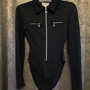 Rare Vintage, Versace intensive Black Medusa one piece, long sleeve bodysuit.